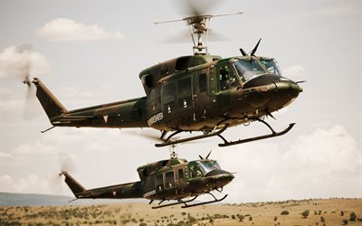 Bell 212, US military helicopters, a pair of combat helicopters, multi-purpose helicopter, military helicopters, Bell helicopters