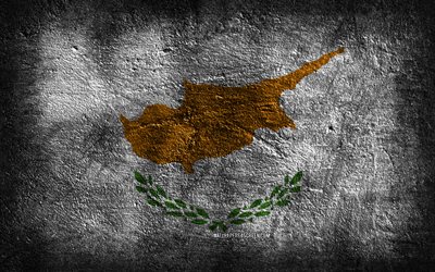 4k, キプロスの旗, 石の質感, 石の背景, グランジアート, キプロスの国家シンボル, キプロス