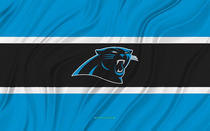 Carolina Panthers, 4K, blue black wavy flag, NFL, american football, 3D fabric flags, Carolina Panthers flag, american football team, Carolina Panthers logo