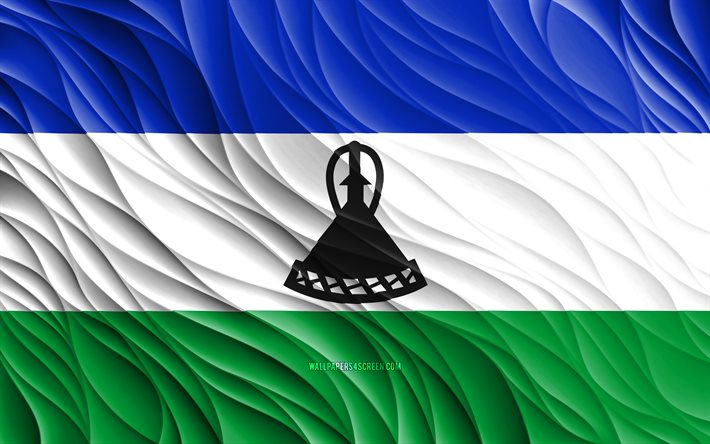 4k, Lesotho flag, wavy 3D flags, African countries, flag of Lesotho, Day of Lesotho, 3D waves, Lesotho national symbols, Lesotho