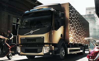 2022, Volvo FL, front view, exterior, cargo truck, new golden Volvo FL, cargo transportation, cargo delivery, swedish trucks, Volvo