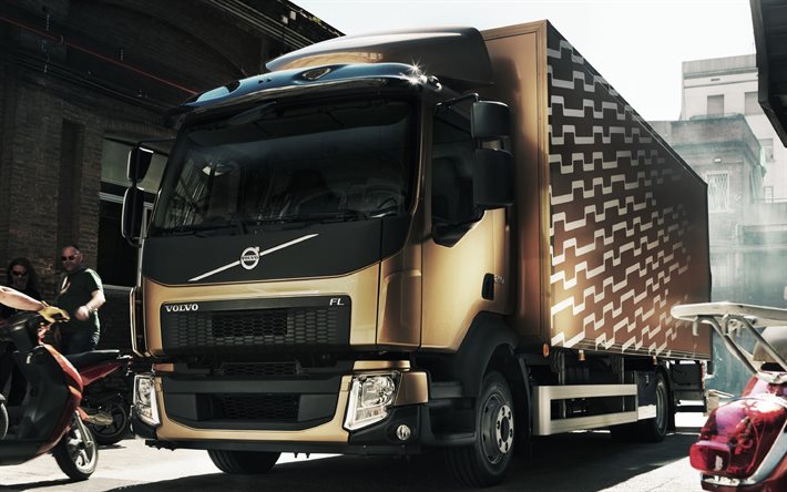 2022, Volvo FL, front view, exterior, cargo truck, new golden Volvo FL, cargo transportation, cargo delivery, swedish trucks, Volvo