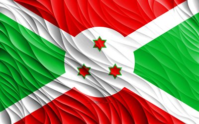 4k, bandiera del burundi, bandiere 3d ondulate, paesi africani, giorno del burundi, onde 3d, simboli nazionali del burundi, burundi