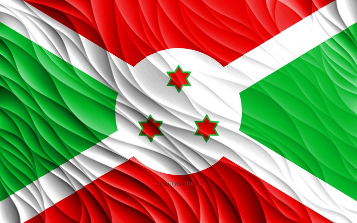 4k, علم بوروندي, أعلام 3d متموجة, الدول الافريقية, يوم بوروندي, موجات ثلاثية الأبعاد, رموز بوروندي الوطنية, بوروندي