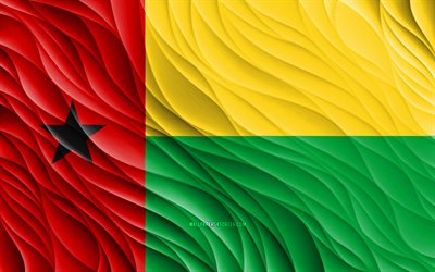 4k, Guinea-Bissau flag, wavy 3D flags, African countries, flag of Guinea-Bissau, Day of Guinea-Bissau, 3D waves, Guinea-Bissau national symbols, Guinea-Bissau
