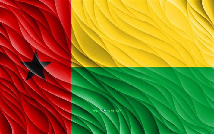 4k, guinea-bissaus flagga, vågiga 3d-flaggor, afrikanska länder, guinea-bissaus dag, 3d-vågor, guinea-bissaus nationella symboler, guinea-bissau
