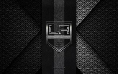Los Angeles Kings, NHL, black and white knitted texture, Los Angeles Kings logo, American hockey club, Los Angeles Kings emblem, hockey, Los Angeles, USA