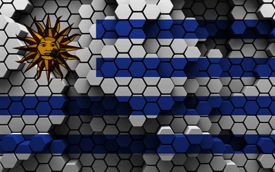 4k, bandiera dell uruguay, sfondo esagono 3d, bandiera 3d dell uruguay, struttura esagonale 3d, simboli nazionali dell uruguay, uruguay, sfondo 3d, bandiera dell uruguay 3d