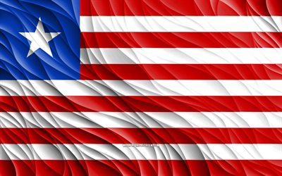 4k, Liberian flag, wavy 3D flags, African countries, flag of Liberia, Day of Liberia, 3D waves, Liberian national symbols, Liberia flag, Liberia