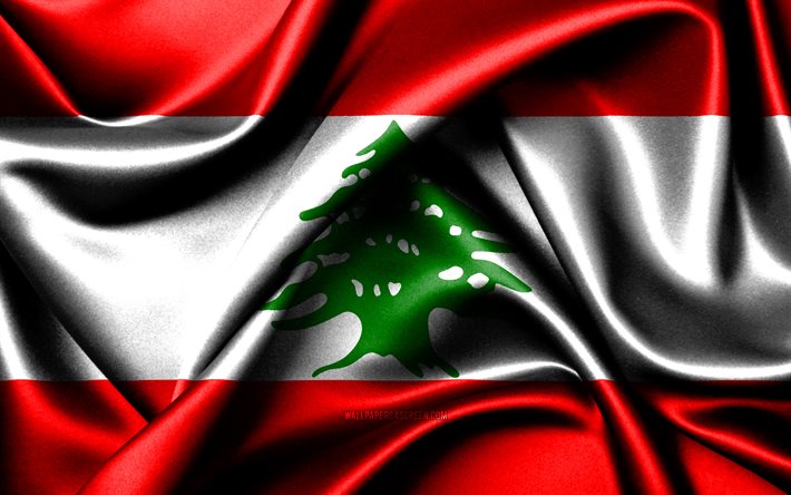 libanons flagga, 4k, asiatiska länder, tygflaggor, libanons dag, vågiga sidenflaggor, asien, libanesiska nationella symboler, libanon