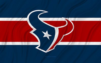 Houston Texans, 4K, blue red wavy flag, NFL, american football, 3D fabric flags, Houston Texans flag, american football team, Houston Texans logo