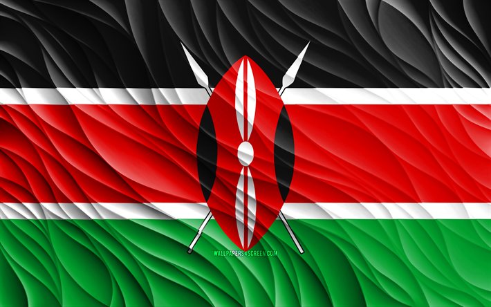 4k, العلم الكيني, أعلام 3d متموجة, الدول الافريقية, علم كينيا, يوم كينيا, موجات ثلاثية الأبعاد, الرموز الوطنية الكينية, كينيا