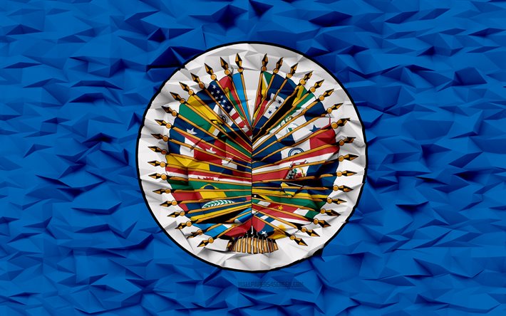 米州機構の旗, 4k, 3dポリゴンの背景, アメリカ国家の組織旗, 3dポリゴンテクスチャ, アメリカの州の3d組織の旗, アメリカ合衆国, 米州機構