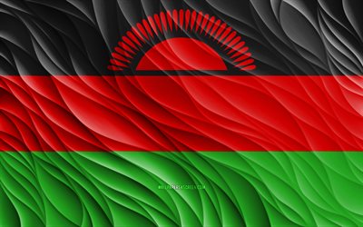 4k, علم ملاوي, أعلام 3d متموجة, الدول الافريقية, يوم ملاوي, موجات ثلاثية الأبعاد, الرموز الوطنية الملاوية, ملاوي