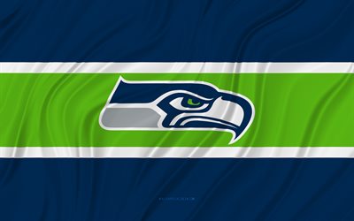 Seattle Seahawks, 4K, blue green wavy flag, NFL, american football, 3D fabric flags, Seattle Seahawks flag, american football team, Seattle Seahawks logo