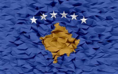 コソボの旗, 4k, 3dポリゴンの背景, コソボの国旗, 3dポリゴンテクスチャ, 3dコソボの旗, コソボの国家シンボル, 3dアート, コソボ