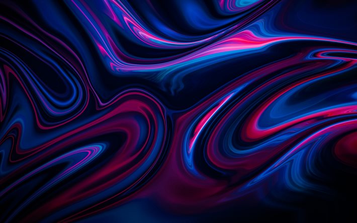青い抽象的な波, 4k, リキッドアート, クリエイティブ, 液体の背景, 液体のテクスチャ, 波のある背景, 抽象的な波, 液体パターン