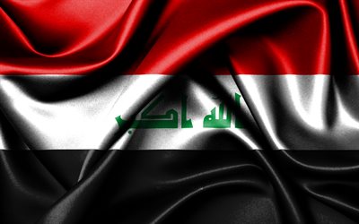bandeira iraquiana, 4k, países asiáticos, tecido bandeiras, dia do iraque, bandeira do iraque, seda ondulada bandeiras, iraque bandeira, ásia, iraquianos símbolos nacionais, iraque