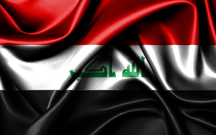 العلم العراقي, 4k, الدول الآسيوية, أعلام النسيج, يوم العراق, علم العراق, أعلام الحرير متموجة, آسيا, رموز وطنية عراقية, العراق