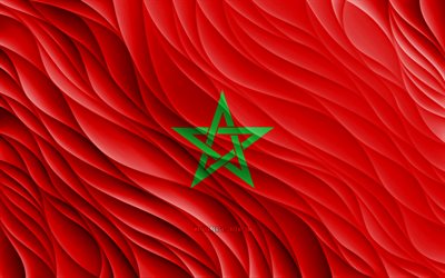 4k, मोरक्को का झंडा, लहराती 3d झंडे, अफ्रीकी देश, मोरक्को का दिन, 3डी तरंगें, मोरक्को के राष्ट्रीय प्रतीक, मोरक्को