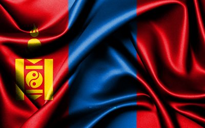 Mongolian flag, 4K, Asian countries, fabric flags, Day of Mongolia, flag of Mongolia, wavy silk flags, Mongolia flag, Asia, Mongolian national symbols, Mongolia
