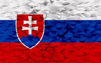 flagge der slowakei, 4k, 3d-polygon-hintergrund, slowakei-flagge, 3d-polygon-textur, slowakische flagge, 3d-slowakei-flagge, slowakische nationalsymbole, 3d-kunst, slowakei