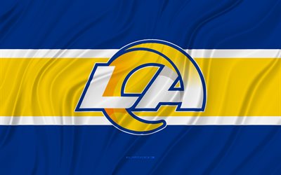 Los Angeles Rams, 4K, blue yellow wavy flag, NFL, american football, 3D fabric flags, Los Angeles Rams flag, american football team, Los Angeles Rams logo, LA Rams
