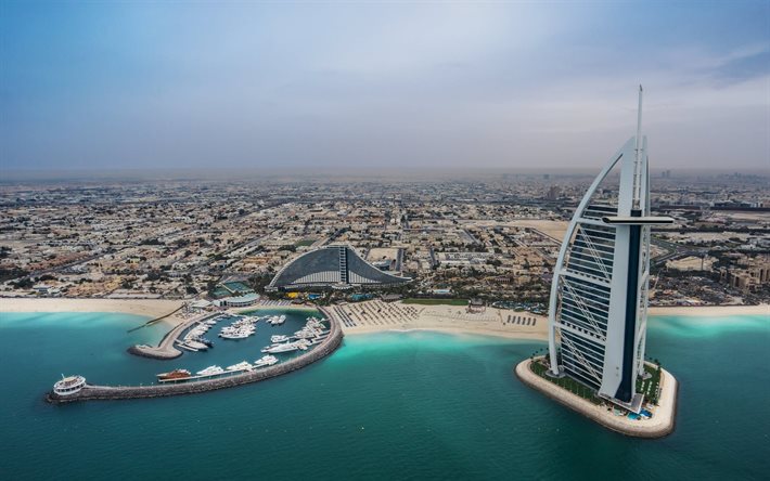 vae, wolkenkratzer, küste, dubai, burj khalifa, strand, vereinigte arabische emirate