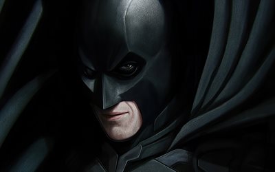 배트맨, 4k, 얼굴, 3d 아트, 슈퍼히어로, 창의적인, 배트맨과 사진, dc 코믹스, 배트맨 4k, 배트맨 3d