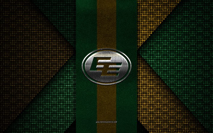 Edmonton Eskimos, Canadian Football League, green yellow knitted texture, Edmonton Eskimos logo, CFL, Canadian football club, Edmonton Eskimos emblem, american football, Edmonton, Canada