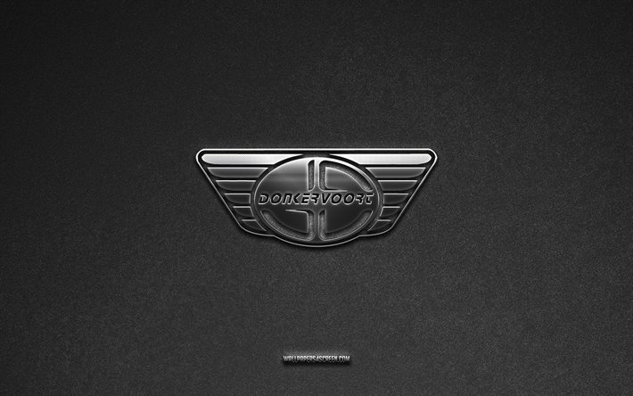 donkervoort のロゴ, 灰色の石の背景, donkervoort エンブレム, 車のロゴ, ドンカーヴォールト, 車のブランド, donkervoort 金属のロゴ, 石のテクスチャ