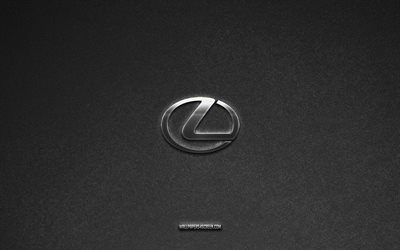 Lexus logo, gray stone background, Lexus emblem, car logos, Lexus, car brands, Lexus metal logo, stone texture