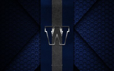 Winnipeg Blue Bombers, Canadian Football League, blue white knitted texture, Winnipeg Blue Bombers logo, CFL, Canadian football club, Winnipeg Blue Bombers emblem, american football, Winnipeg, Canada