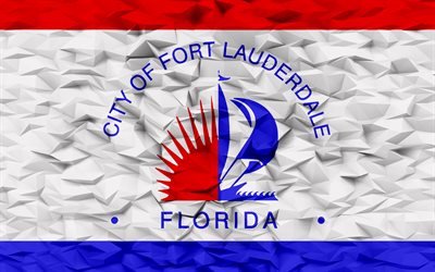 Flag of Fort Lauderdale, Florida, 4k, American cities, 3d polygon background, Fort Lauderdale flag, 3d polygon texture, Day of Fort Lauderdale, 3d Fort Lauderdale flag, American national symbols, 3d art, Fort Lauderdale, USA