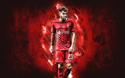 Luis Diaz, Colombian professional footballer, Liverpool FC, red grunge background, soccer, premier league, england, football