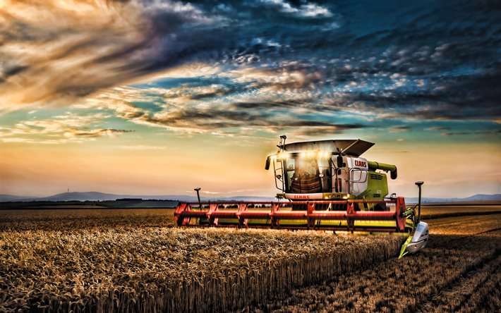 Claas Lexion 670, HDR, combine harvester, 2022 combines, sunset, wheat harvest, harvesting concepts, agriculture concepts, Claas