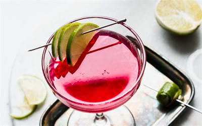 cosmopolitan-cocktail, roter cocktail, glas, rezept für cosmopolitan-cocktail, wodka, triple sec, likör mit orangengeschmack, cranberrysaft, gesüßter limettensaft, cosmopolitan