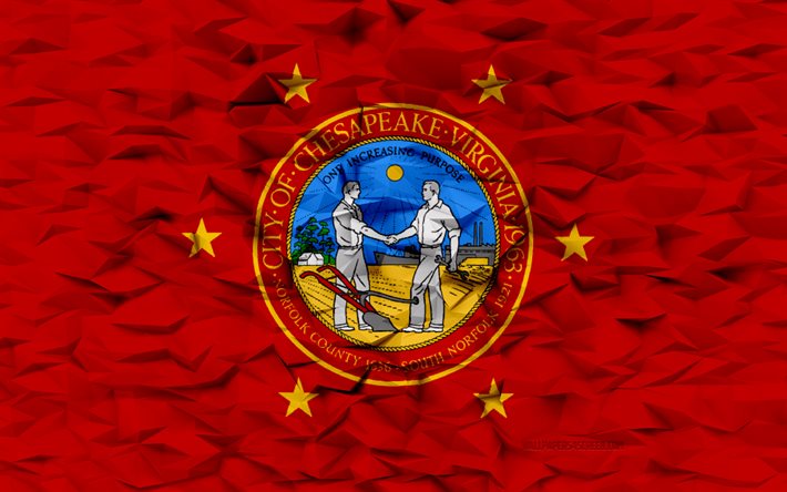 flagge von chesapeake, virginia, 4k, amerikanische städte, 3d-polygon-hintergrund, chesapeake-flagge, 3d-polygon-textur, tag von chesapeake, 3d-chesapeake-flagge, amerikanische nationalsymbole, 3d-kunst, chesapeake, usa