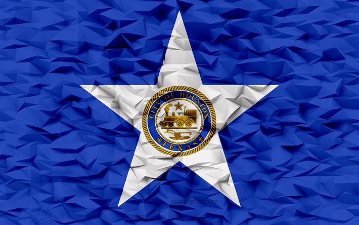 flagge von houston, texas, 4k, amerikanische städte, 3d-polygon-hintergrund, houston-flagge, 3d-polygon-textur, tag von houston, 3d-houston-flagge, amerikanische nationalsymbole, 3d-kunst, houston, usa
