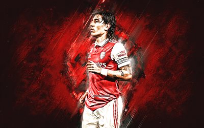 hector bellerin, arsenal fc, spansk fotbollsspelare, porträtt, bakgrund med röd sten, premier league, england, fotboll