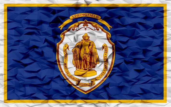 スプリングフィールドの旗, マサチューセッツ州, 4k, アメリカの都市, 3 d ポリゴンの背景, 3 d ポリゴン テクスチャ, スプリングフィールドの日, 3 d のスプリング フィールドの旗, アメリカの国のシンボル, 3d アート, スプリングフィールド, アメリカ合衆国