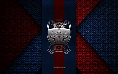 Newcastle Jets FC, A-League Men, blue red knitted texture, Newcastle Jets FC logo, Australian football club, Newcastle Jets FC emblem, football, Newcastle, Australia