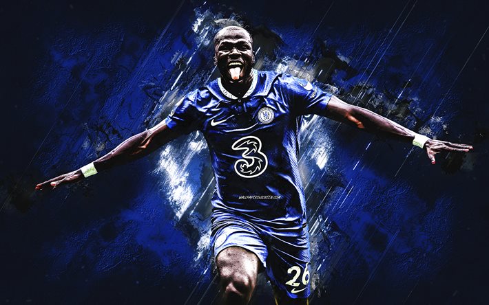 kalidou koulibaly, chelsea fc, calciatore senegalese, pietra blu sullo sfondo, premier league, inghilterra, calcio