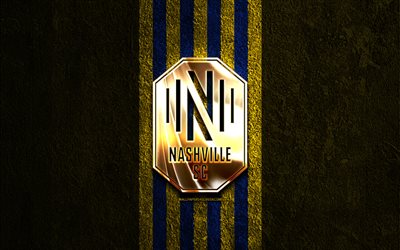 Nashville SC golden logo, 4k, yellow stone background, USL, american soccer club, Nashville SC logo, Nashville SC, soccer, football, Nashville FC