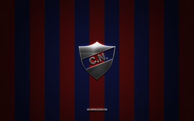 Club Nacional Asuncion logo, Paraguayan football team, National Rugby League, red blue carbon background, Club Nacional Asuncion emblem, football, Club Nacional Asuncion, Paraguay, Club Nacional Asuncion metal logo