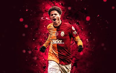 Gabriel Sara, 4k, purple neon lights, Galatasaray FC, Super Lig, Brazilian footballers, Gabriel Sara 4K, football, soccer, Galatasaray SK, Gabriel Sara Galatasaray