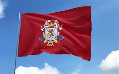 caracas flagga på flaggstång, 4k, venezuelanska stater, blå himmel, caracas flagga, wavy satinflaggor, stater i venezuela, flaggstång med flaggor, caracas dag, venezuela, caracas