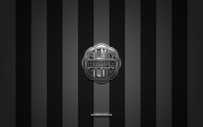 logotipo de olimpia asungion, equipo de fútbol paraguayo, división de primeras paraguayan, fondo de carbón blanco negro, olimpia asunción emblema, fútbol americano, olimpia asunción, paraguay, logotipo de olimpia asungion metal