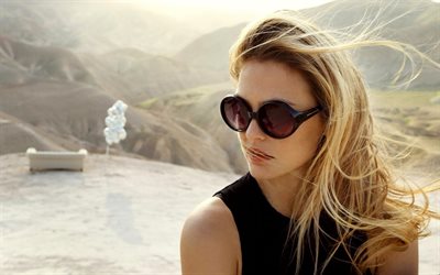 Bar Refaeli, portrait, Israeli top model, girl in sunglasses, blond, beautiful woman, black dress