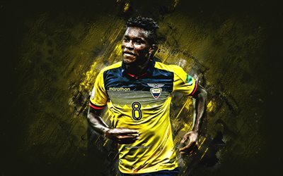 Jose Cifuentes, Ecuador national football team, Ecuadorian footballer, midfielder, yellow stone background, football, Ecuador, Jose Adoni Cifuentes Charcopa